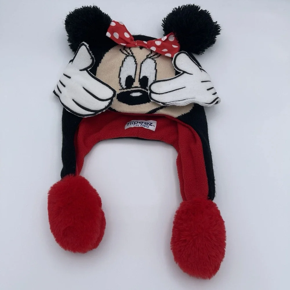 Disney Minnie Mouse Flipeez Girls Hat Black Red‎ Ears Bow One Size Winter